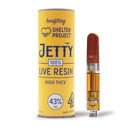 A photograph of Jetty Cartridge 1g Unrefined LR High THCV