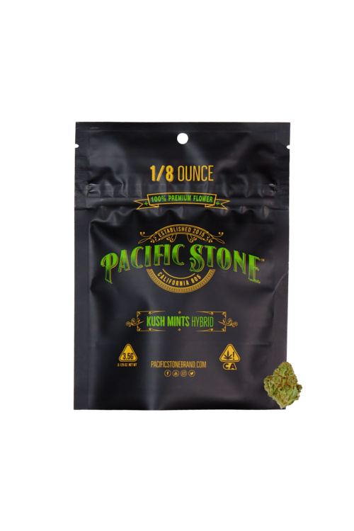 A photograph of Pacific Stone Flower 3.5g Pouch Hybrid Kush Mints