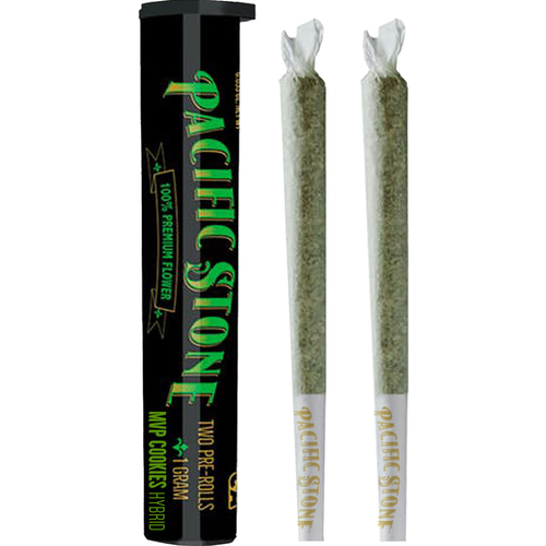 A photograph of Pacific Stone Preroll 0.5g Hybrid MVP Cookies 2-Pack 1.0g