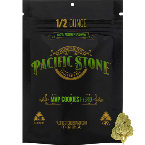 A photograph of Pacific Stone Flower 14.0g Pouch Hybrid MVP Cookies