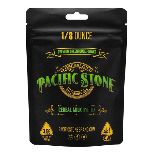 A photograph of Pacific Stone Flower 3.5g Pouch Hybrid Cereal Milk
