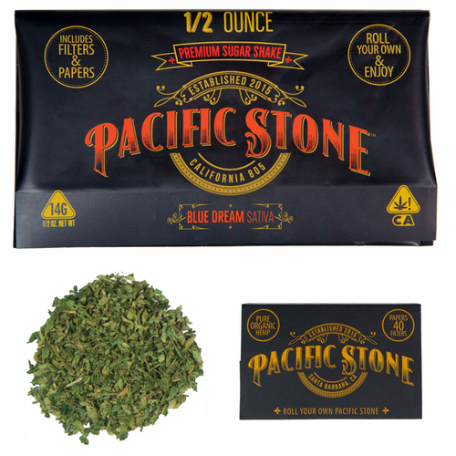 A photograph of Pacific Stone Roll Your Own Sugar Shake 14.0g Pouch Sativa Blue Dream