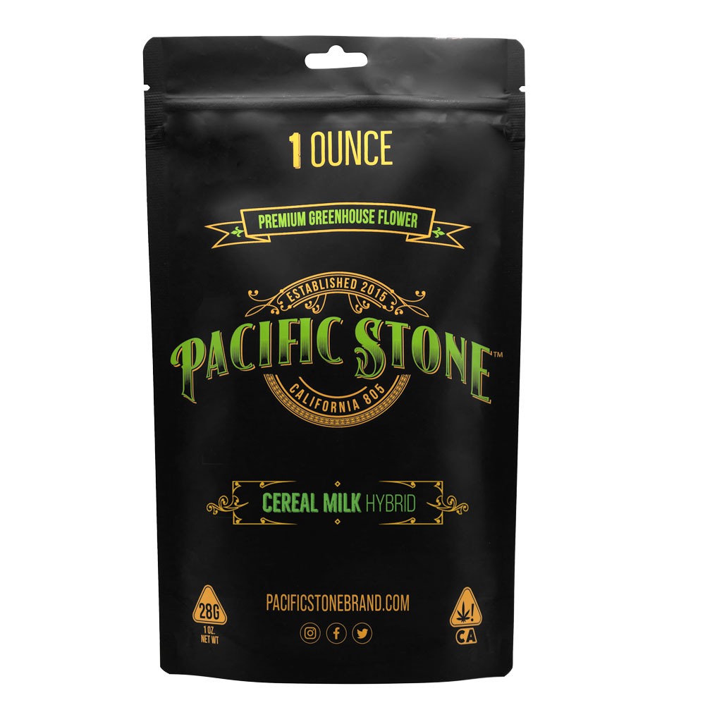 A photograph of Pacific Stone Flower 28.0g Pouch Hybrid Cereal Milk (4ct)