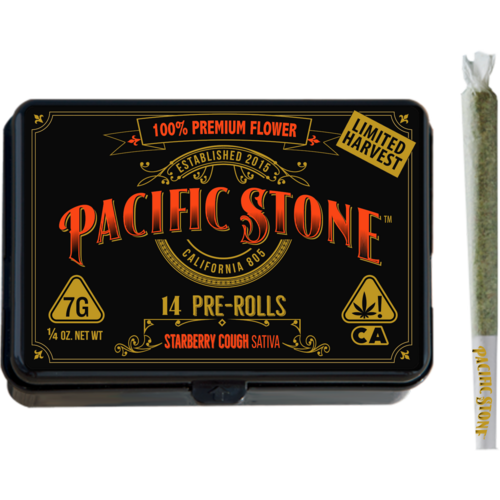 A photograph of Pacific Stone Preroll 0.5g Sativa Starberry Cough 14-Pack 7.0g
