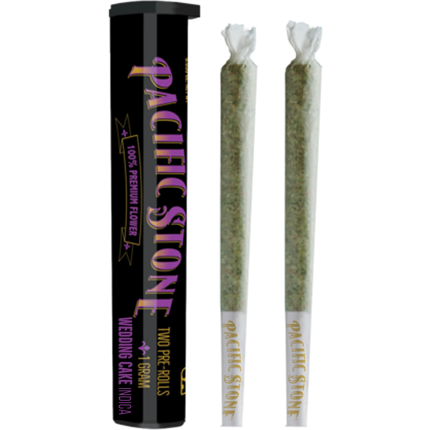 A photograph of Pacific Stone Preroll 0.5g Indica Wedding Cake 2-Pack 1.0g