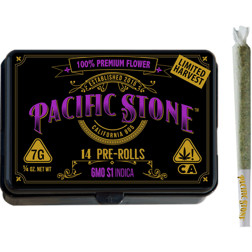 A photograph of Pacific Stone Preroll 0.5g Indica GMO 14-Pack 7.0g