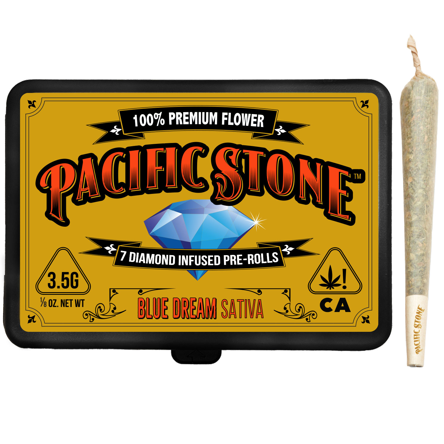 A photograph of Pacific Stone Diamond Infused Prerolls 0.5g Sativa Blue Dream 7-Pack 3.5g