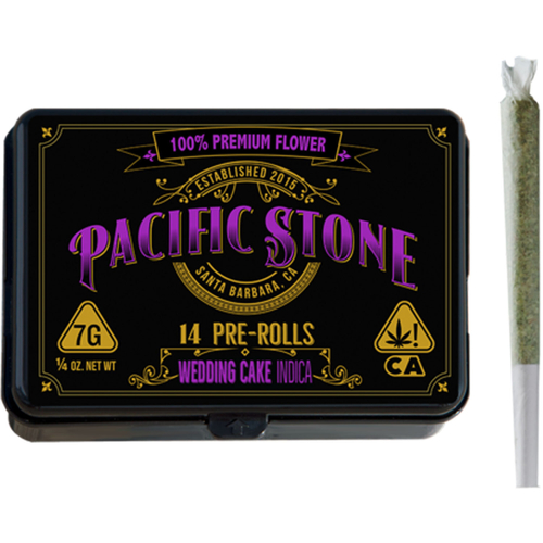 A photograph of Pacific Stone Preroll 0.5g Indica Wedding Cake 14-Pack 7.0g