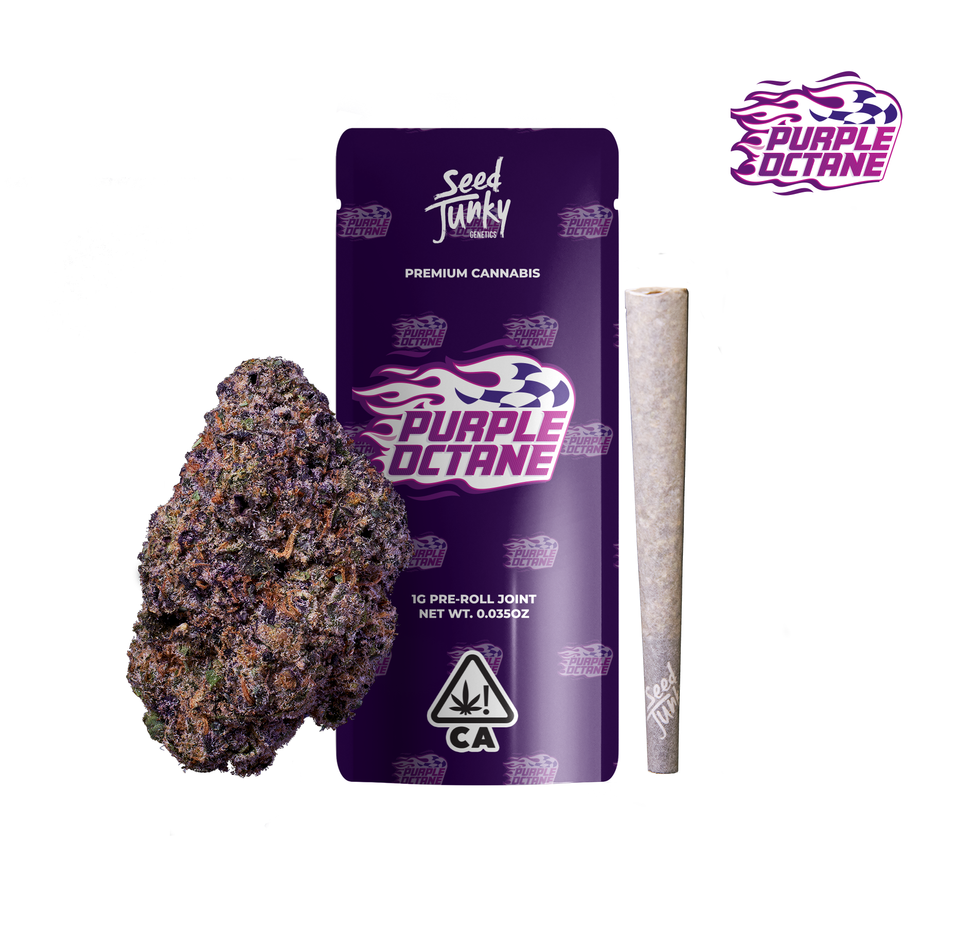 A photograph of Seed Junky Preroll 1g Joint Purple Octane (I)