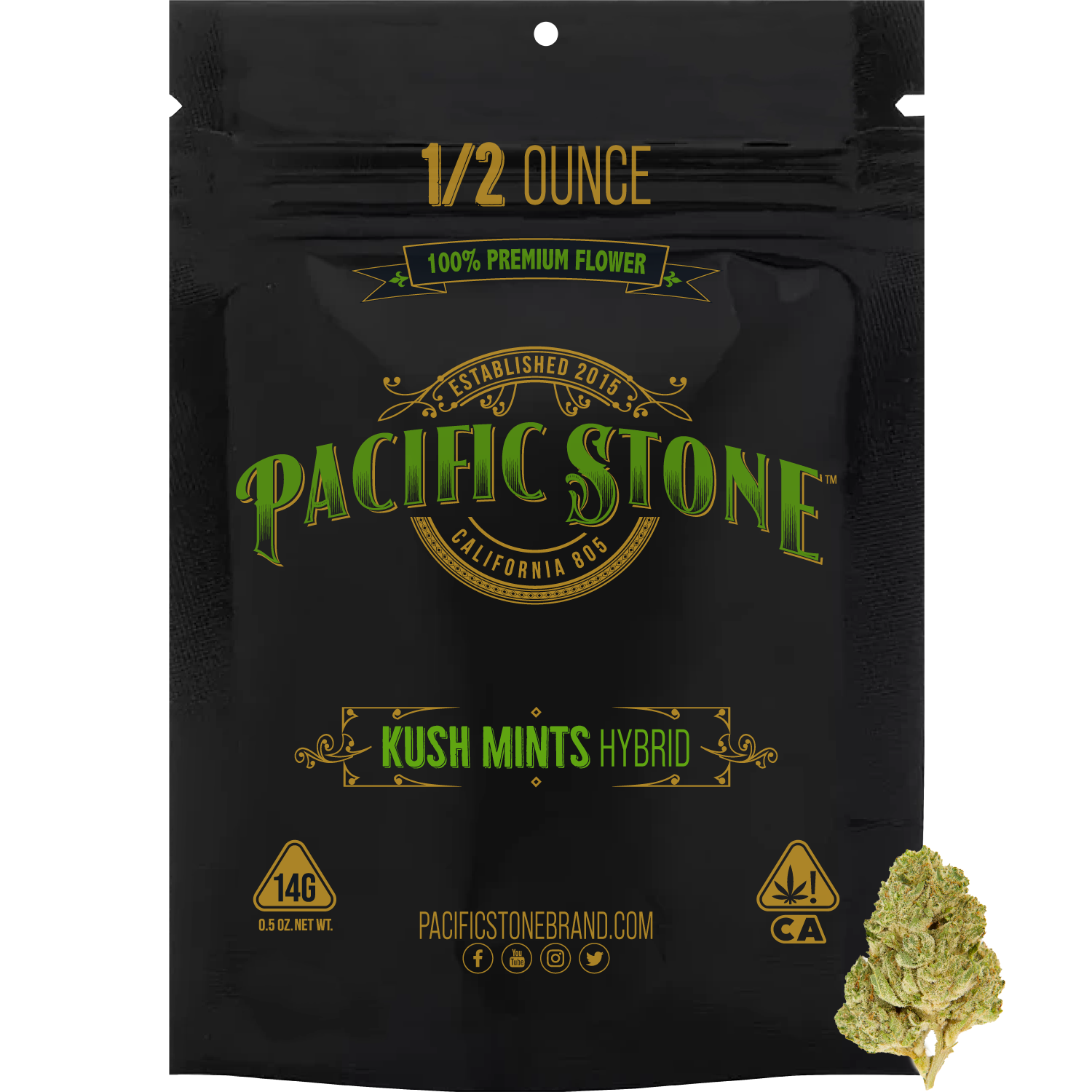 A photograph of Pacific Stone Flower 14.0g Pouch Hybrid Kush Mints (8ct)