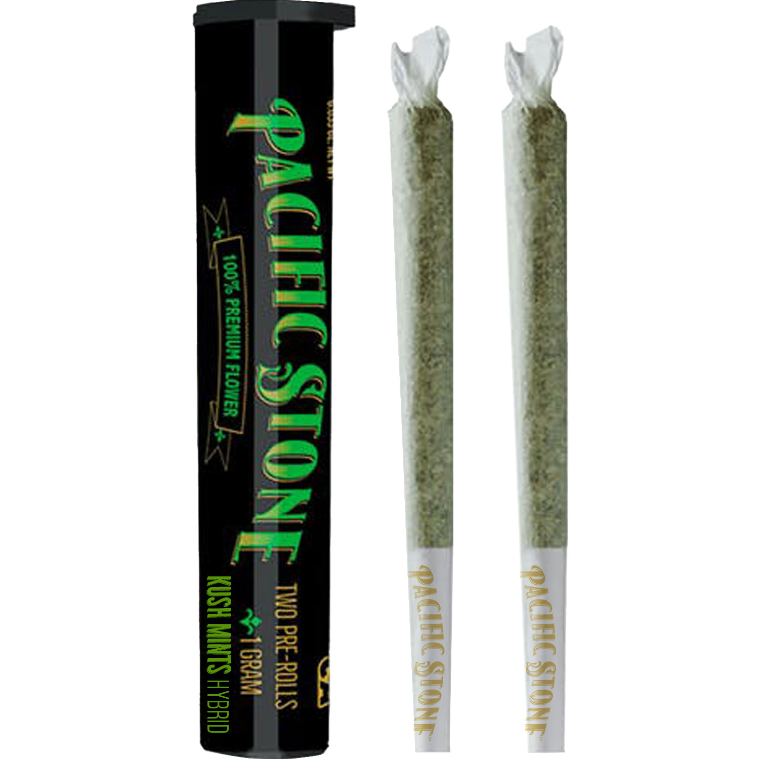 A photograph of Pacific Stone Preroll 0.5g Hybrid Kush Mints 2-Pack 1.0g