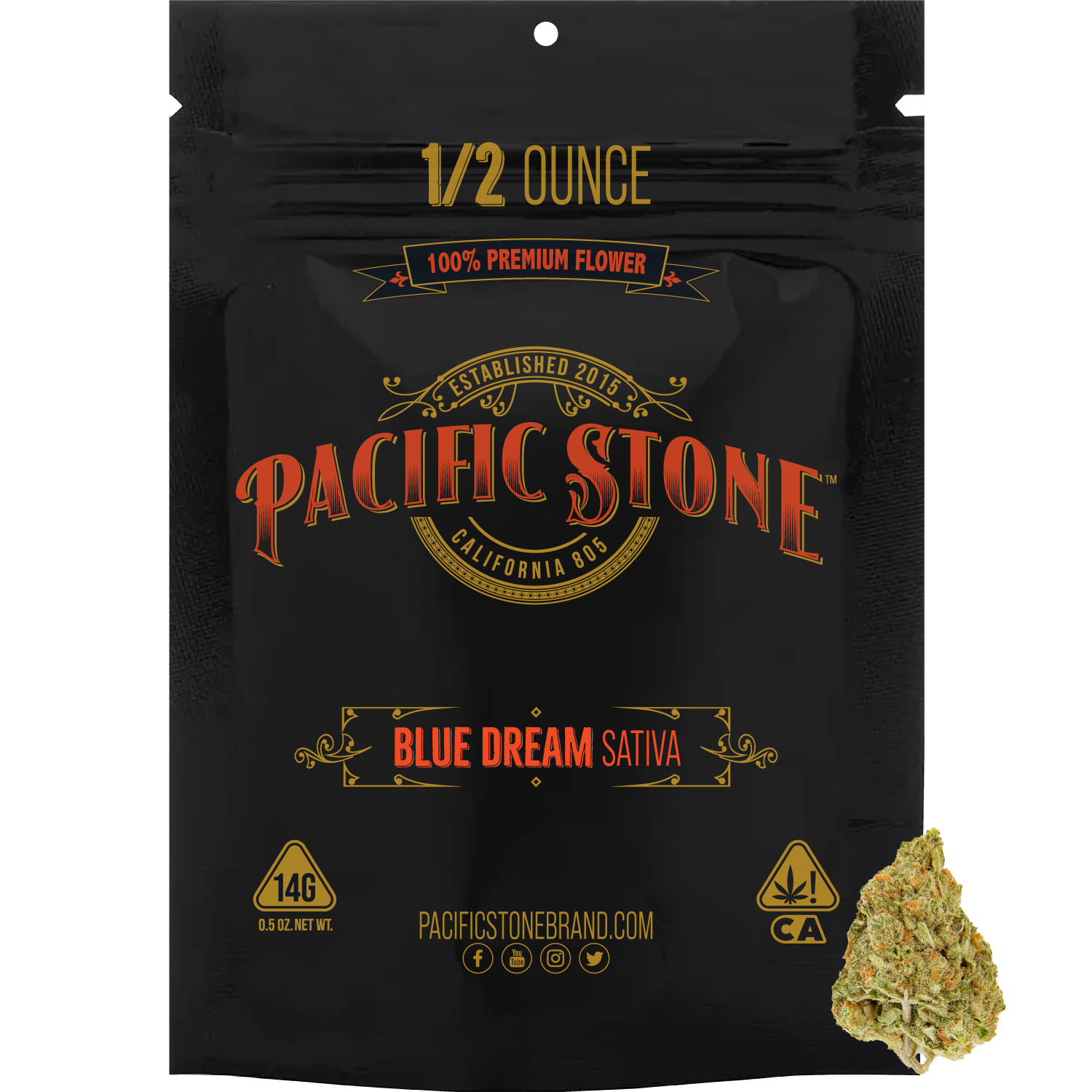 A photograph of Pacific Stone Flower 14.0g Pouch Sativa Blue Dream (8ct)
