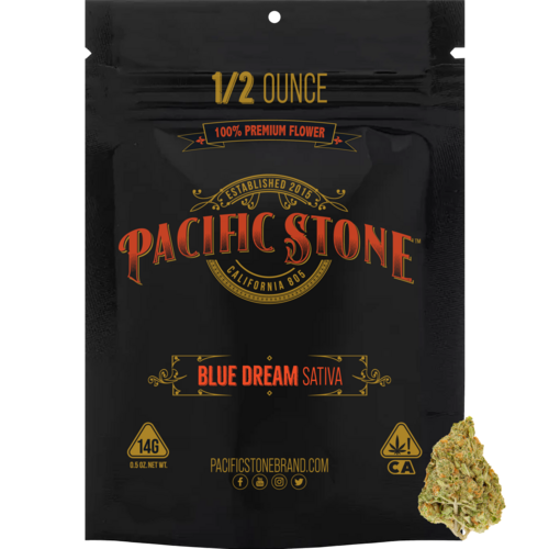 A photograph of Pacific Stone Flower 14.0g Pouch Sativa Blue Dream (8ct)