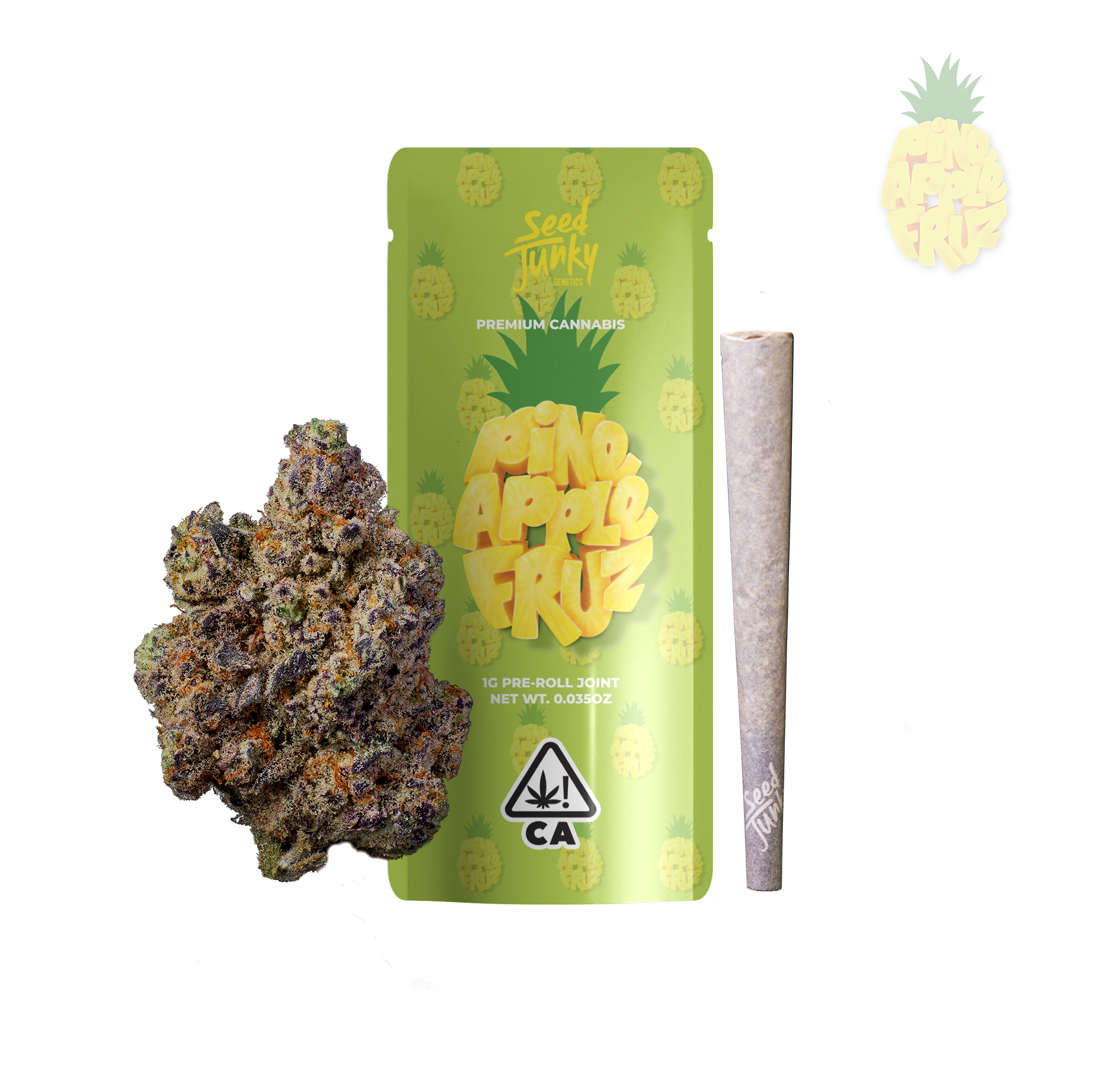 A photograph of Seed Junky Preroll 1g Joint Pineapple Fruz (S)