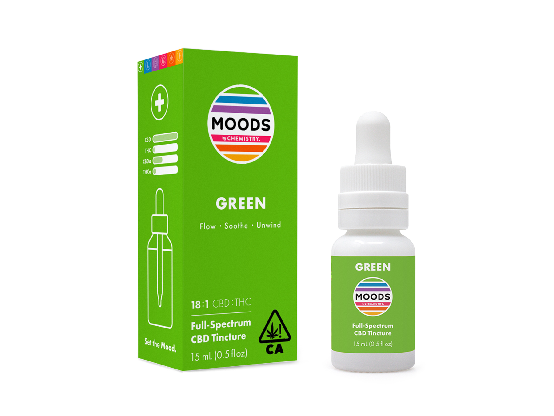 A photograph of Chemistry Moods Tincture 0.5oz Green 18:1