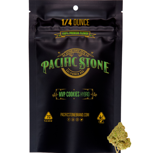 A photograph of Pacific Stone Flower 7.0g Pouch Hybrid MVP Cookies