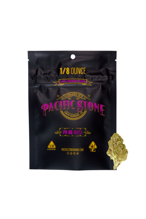 A photograph of Pacific Stone Flower 3.5g Pouch Indica PR OG
