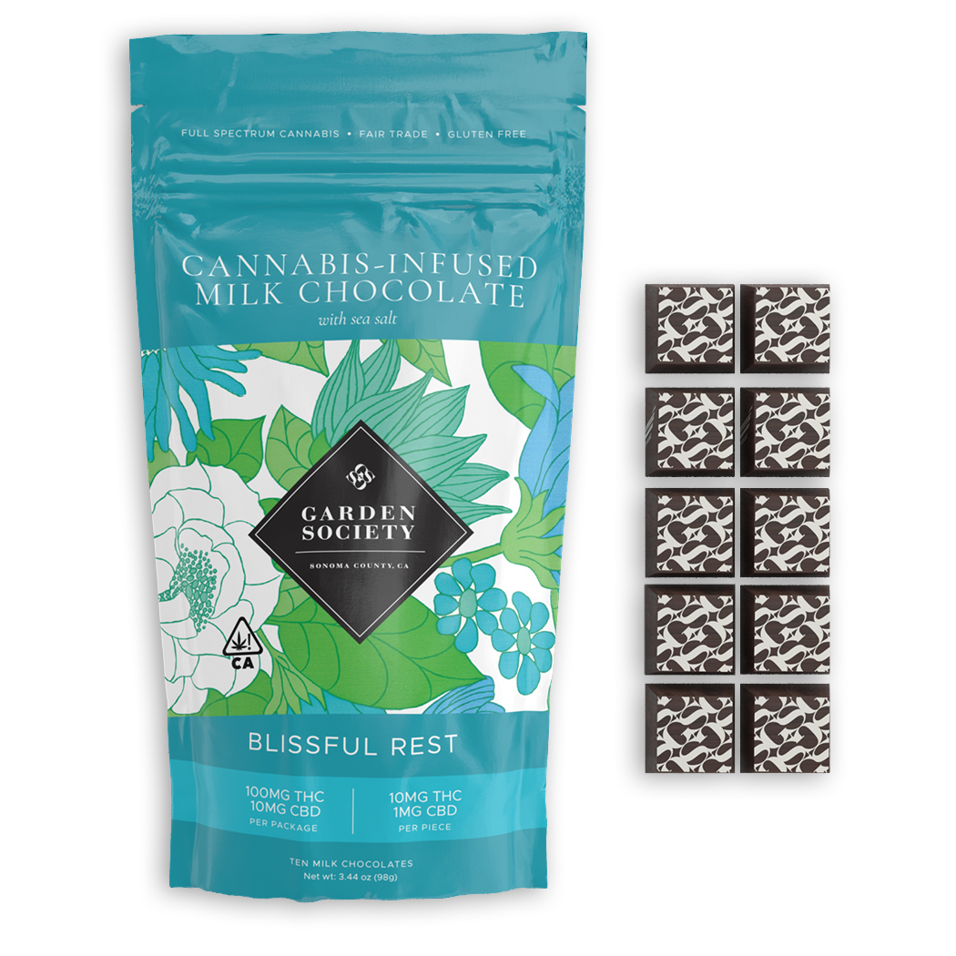Garden Society Indica Milk Chocolate Sea Salt 101 THC/CBD 100mg 10pk