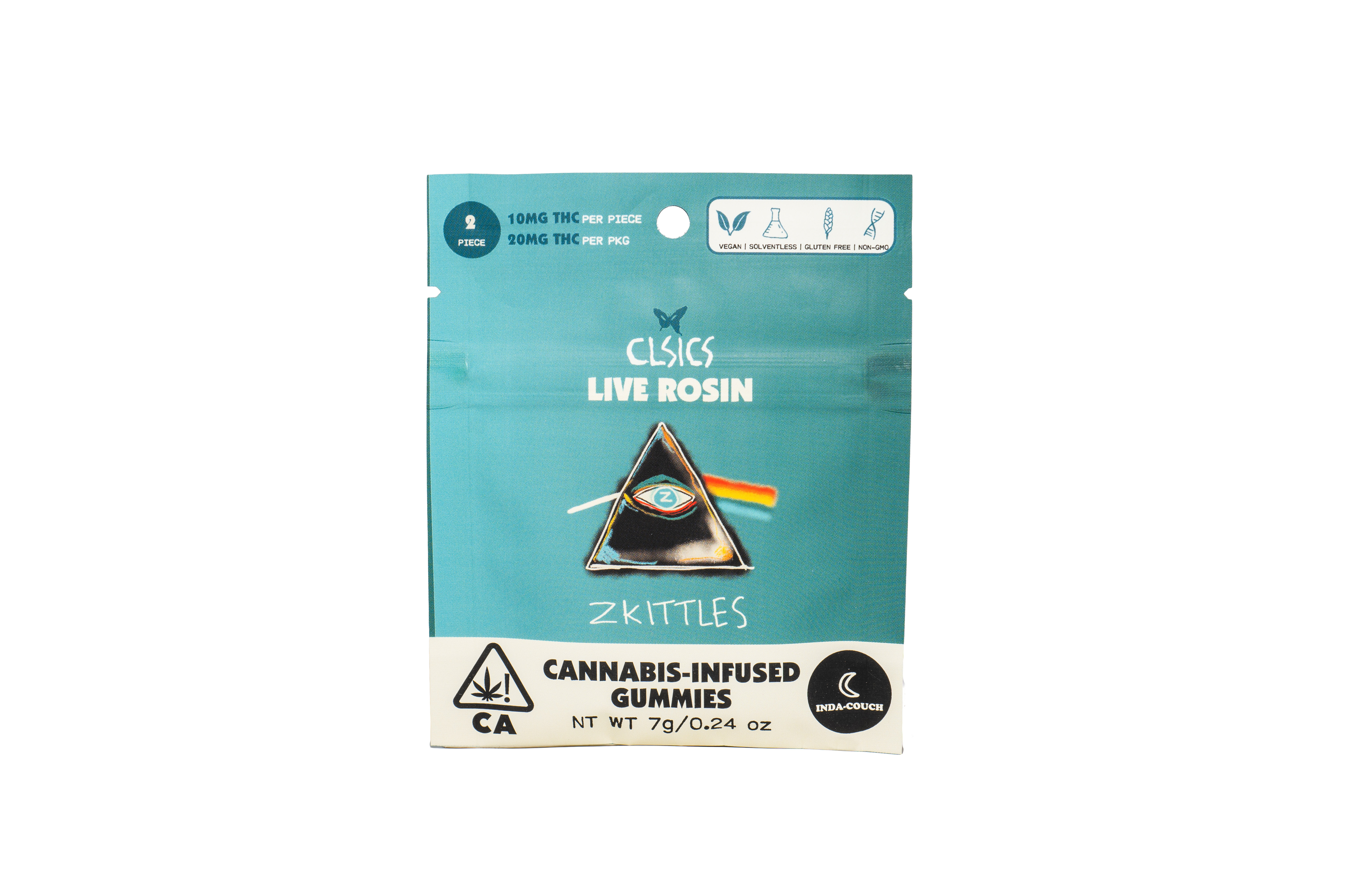 A photograph of CLSICS Live Rosin Gummies Indica Zkittles 2-Piece
