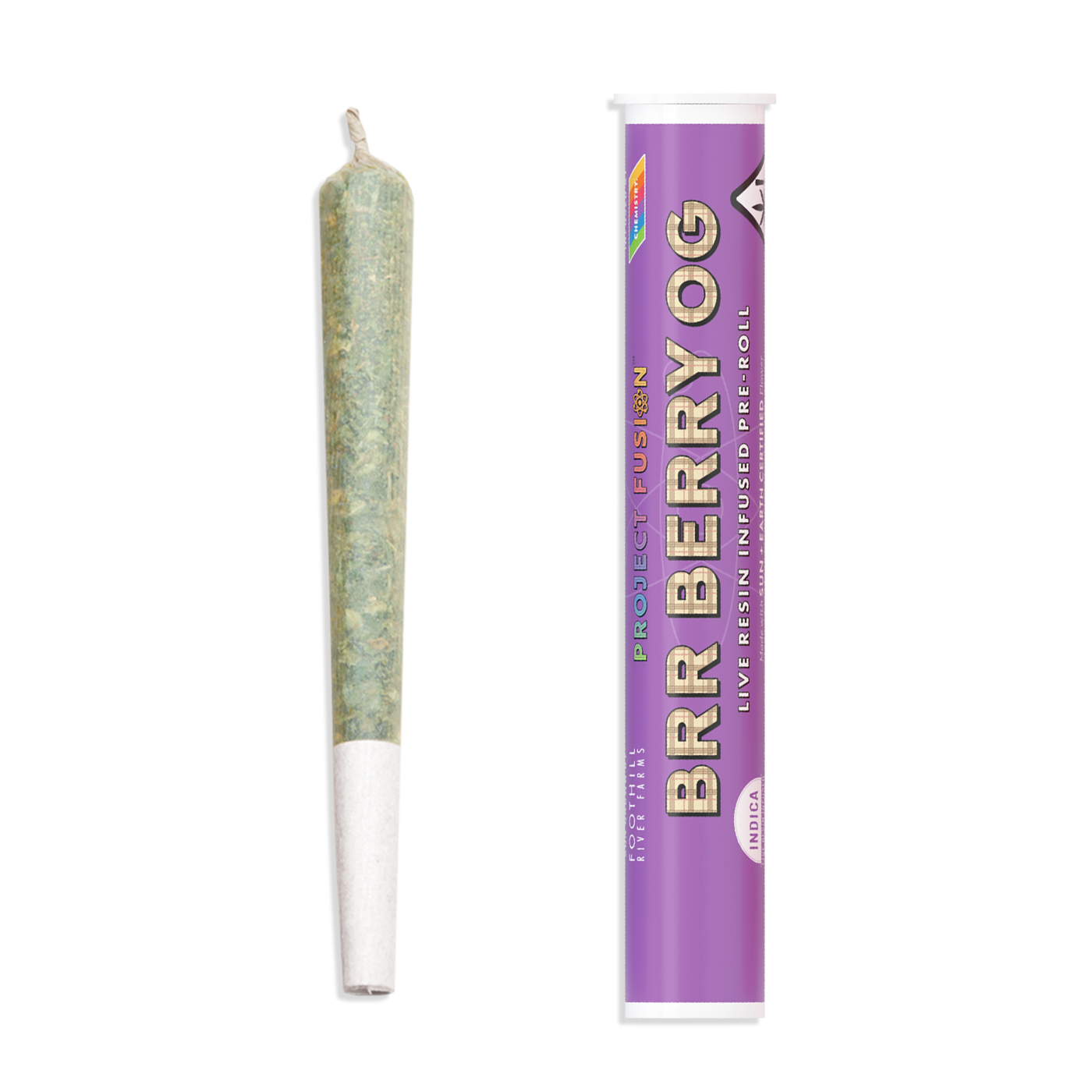 A photograph of Chemistry Live Resin Infused Preroll Brr Berry OG