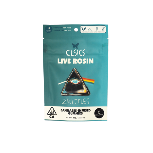 A photograph of CLSICS Live Rosin Gummies Indica Zkittles