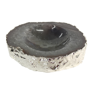Noemi Polished Agate Bowl, Naturla/Silver 