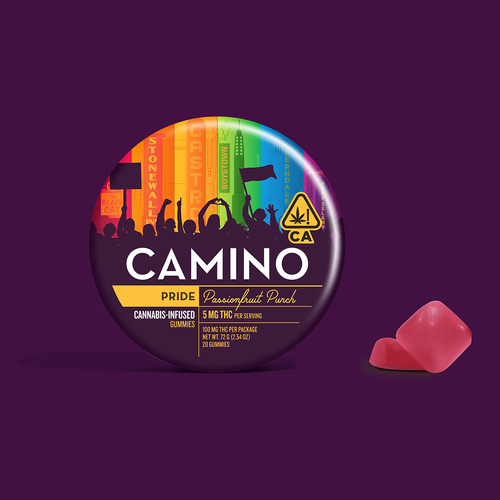 A photograph of Camino Gummies Pride Passionfruit Punch
