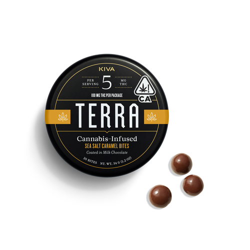 A photograph of Terra Bites Milk Chocolate Sea Salt Caramel