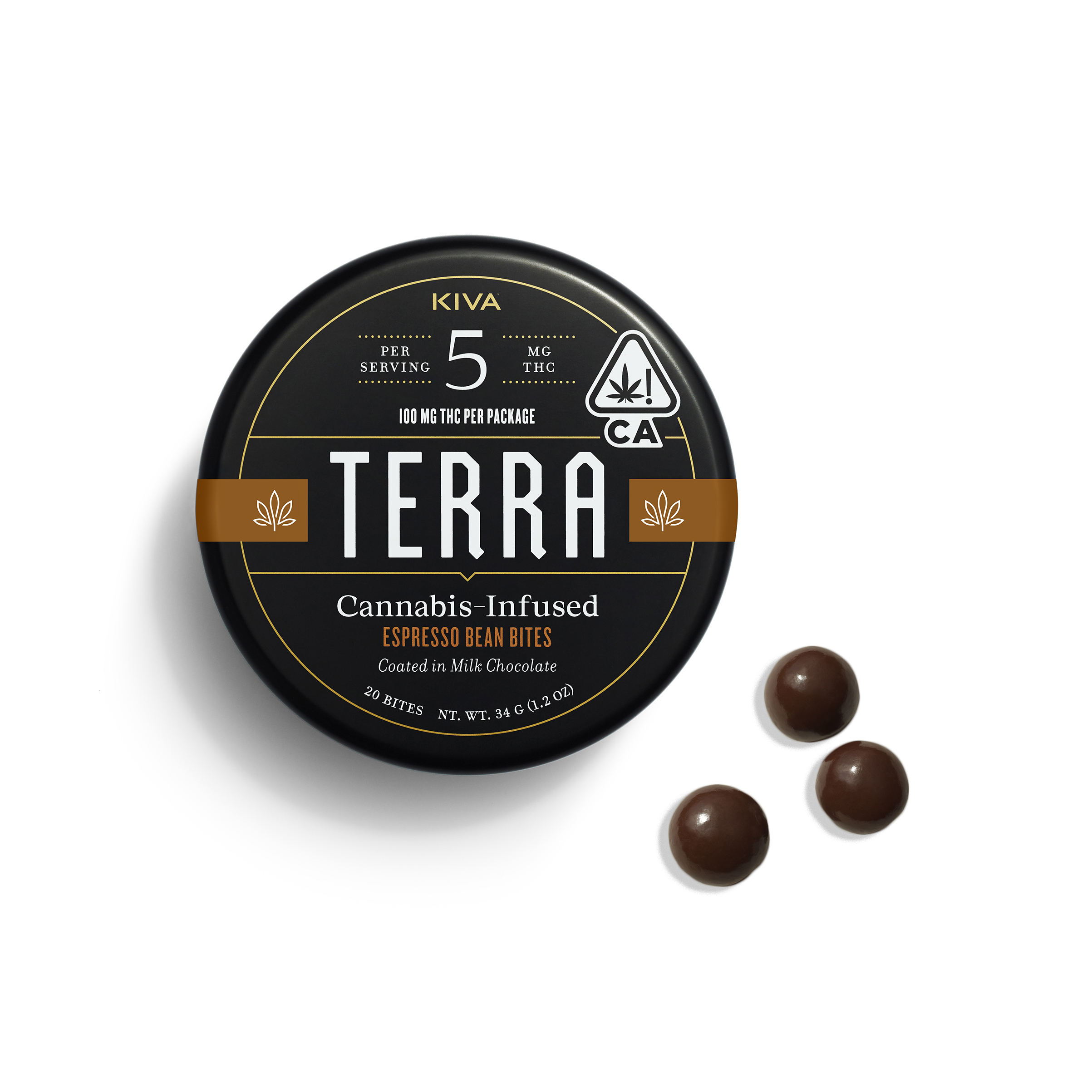 A photograph of Terra Bites Dark Chocolate Espresso Beans