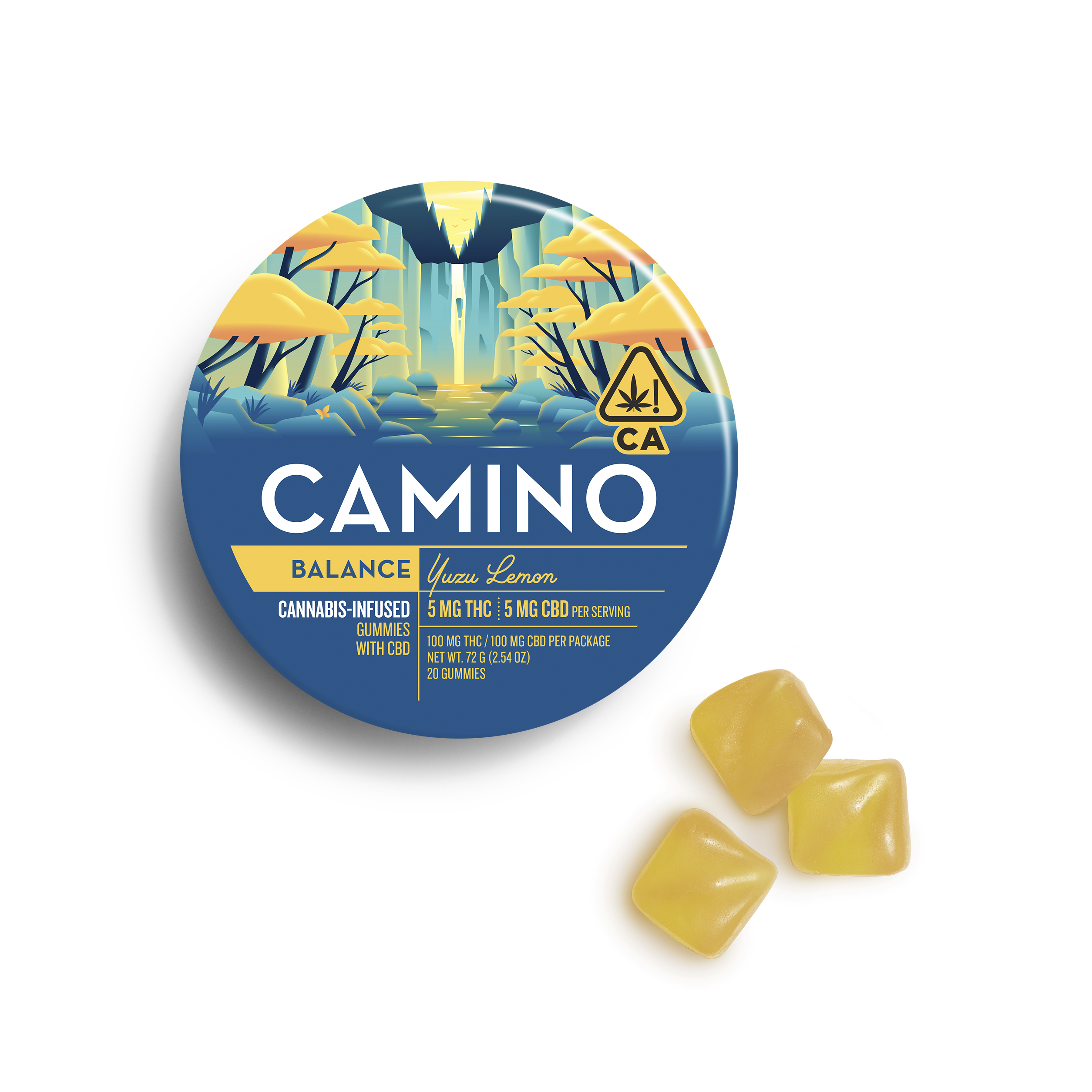 A photograph of Camino Gummies Yuzu Lemon CBD 1:1