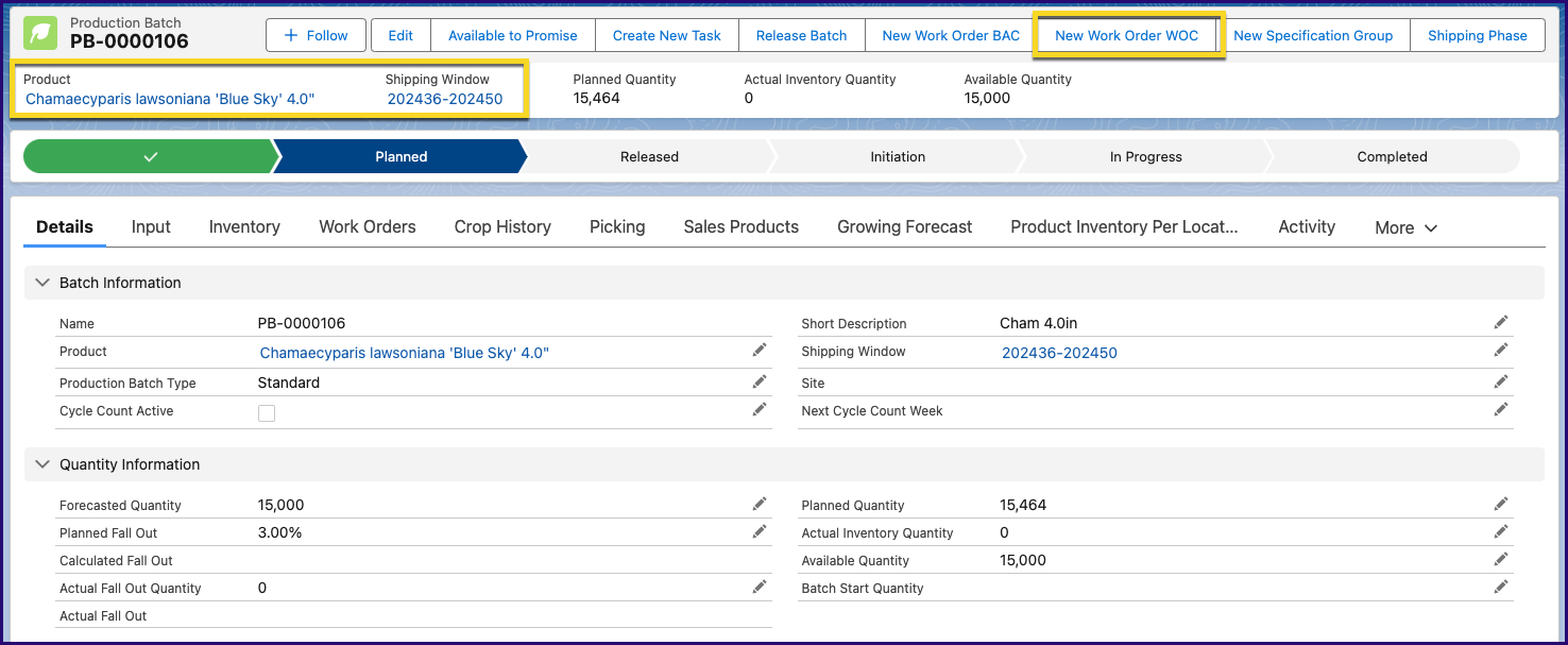 Work Order Stack Specific Work Order
