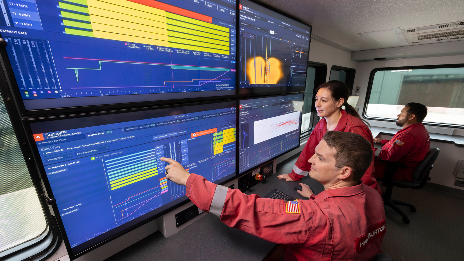 Halliburton employees working with Sensori fracture monitoring service