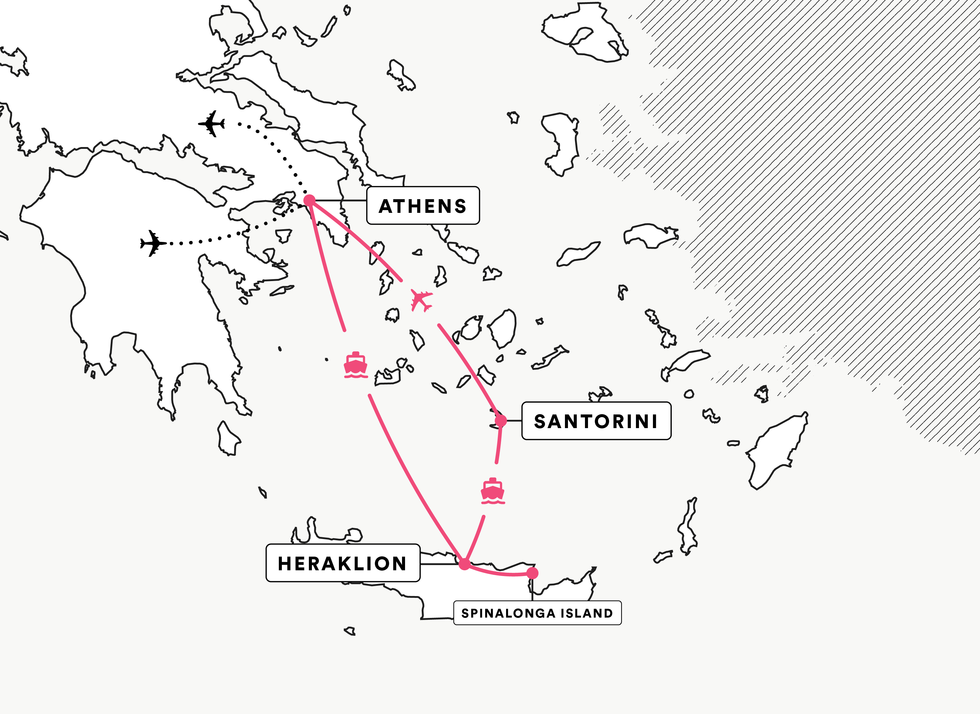 Map of EF Educational Tours Athens Crete and Santorini tour