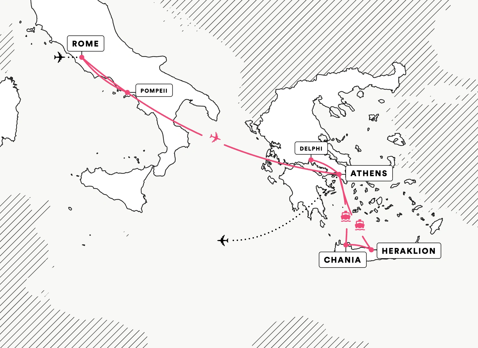 Rome, Athens & the Greek Isles route map