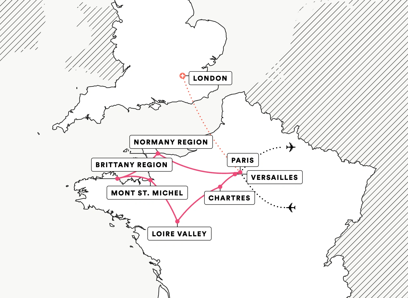 Paris & the Chateaux route map