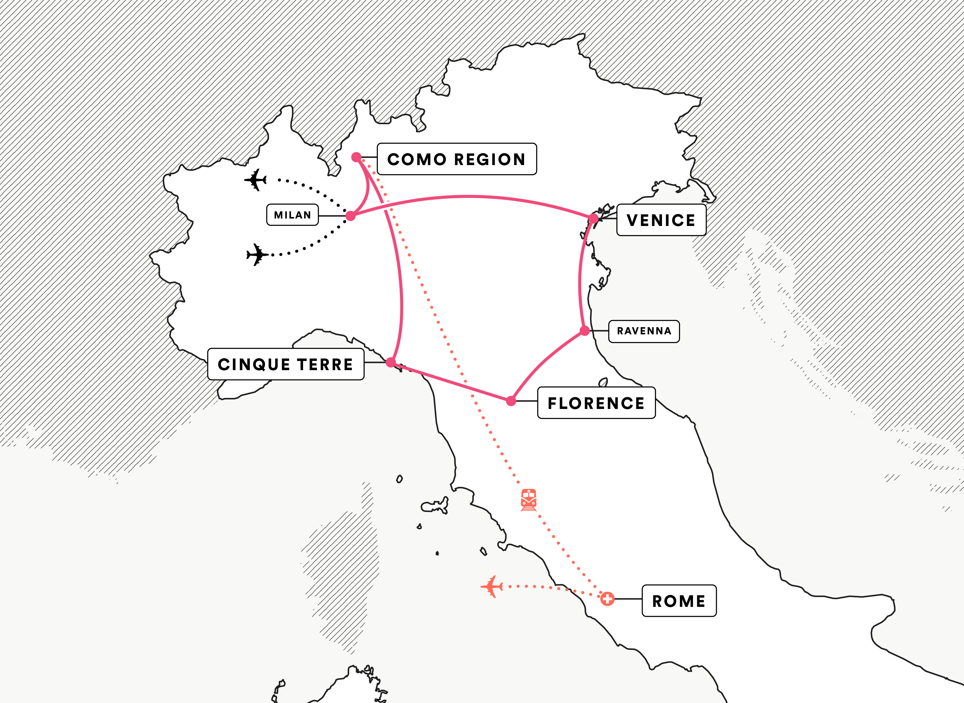 Venice, Florence & Cinque Terre route map