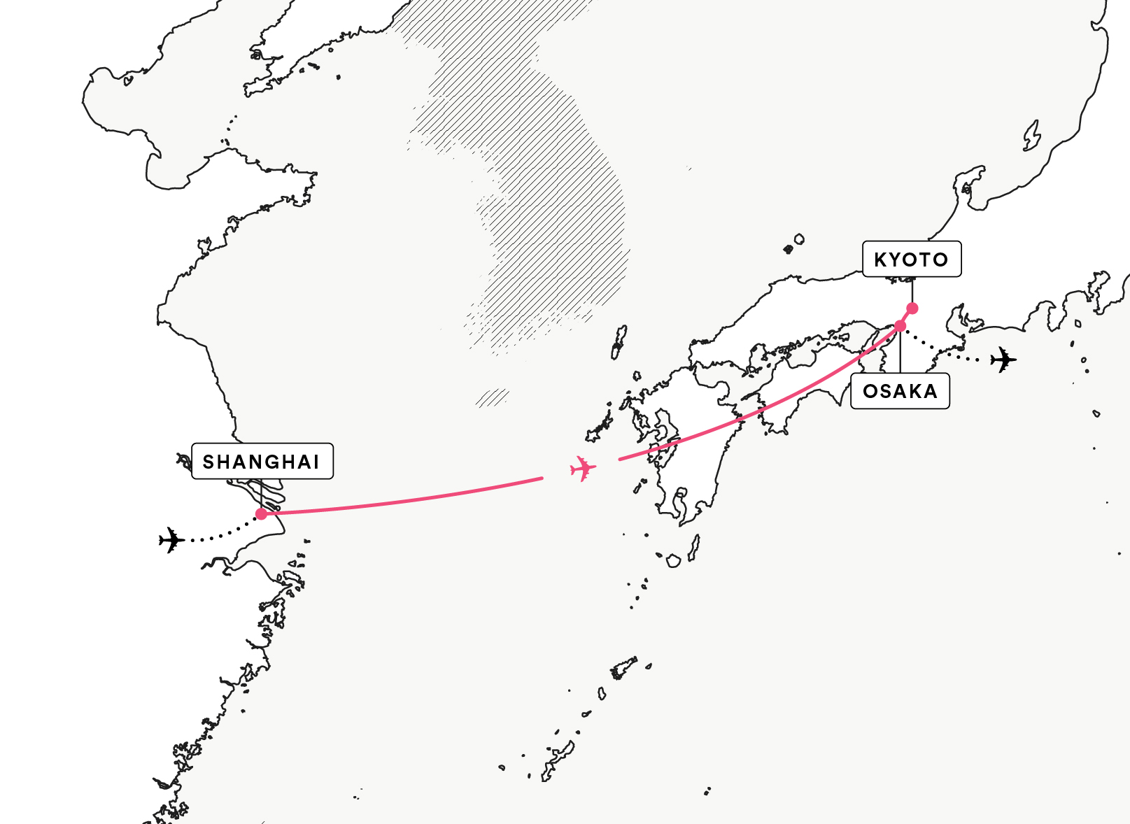 Route map from shanghai china to kyoto japan
