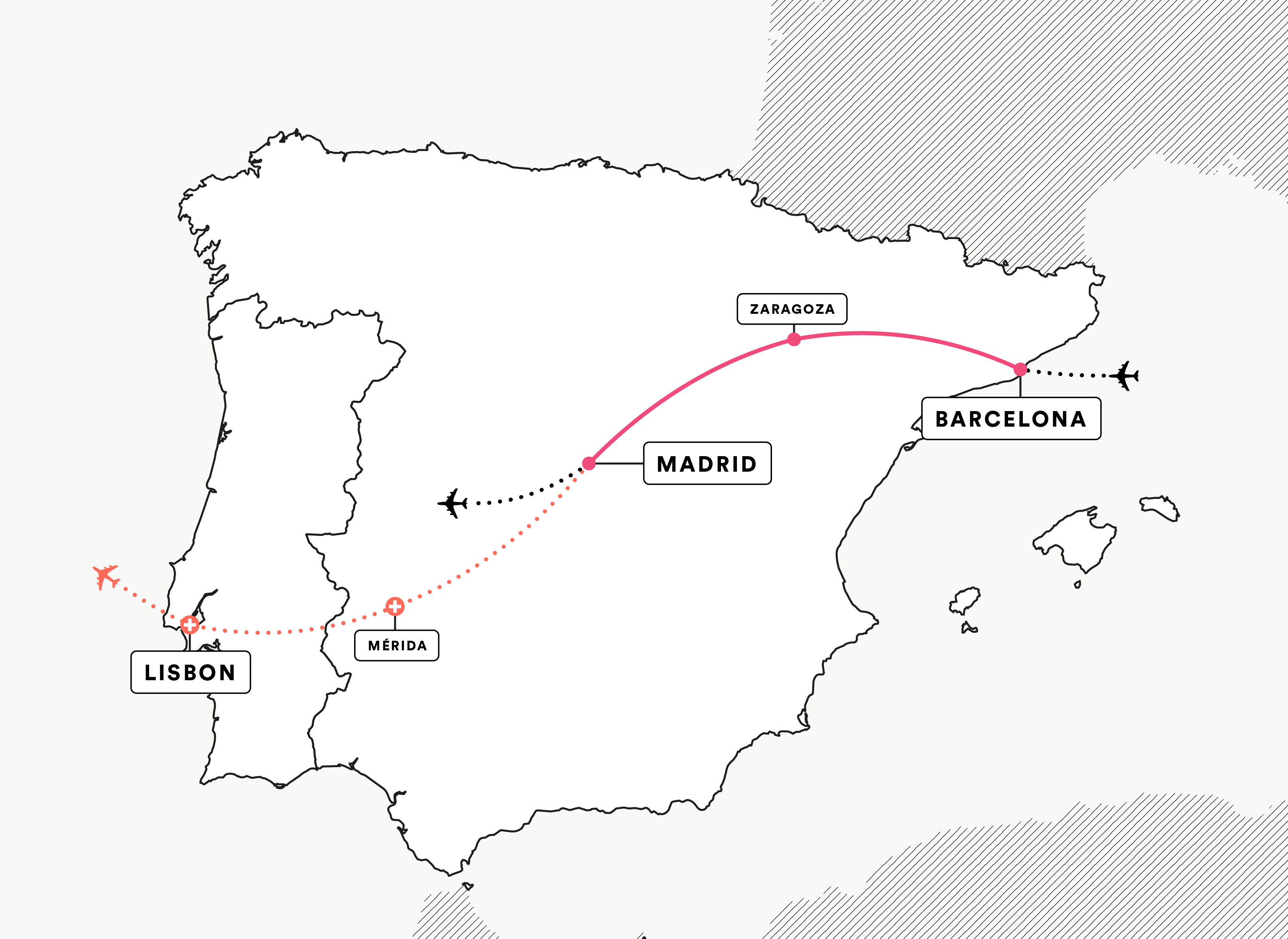 Barcelona and Madrid route map