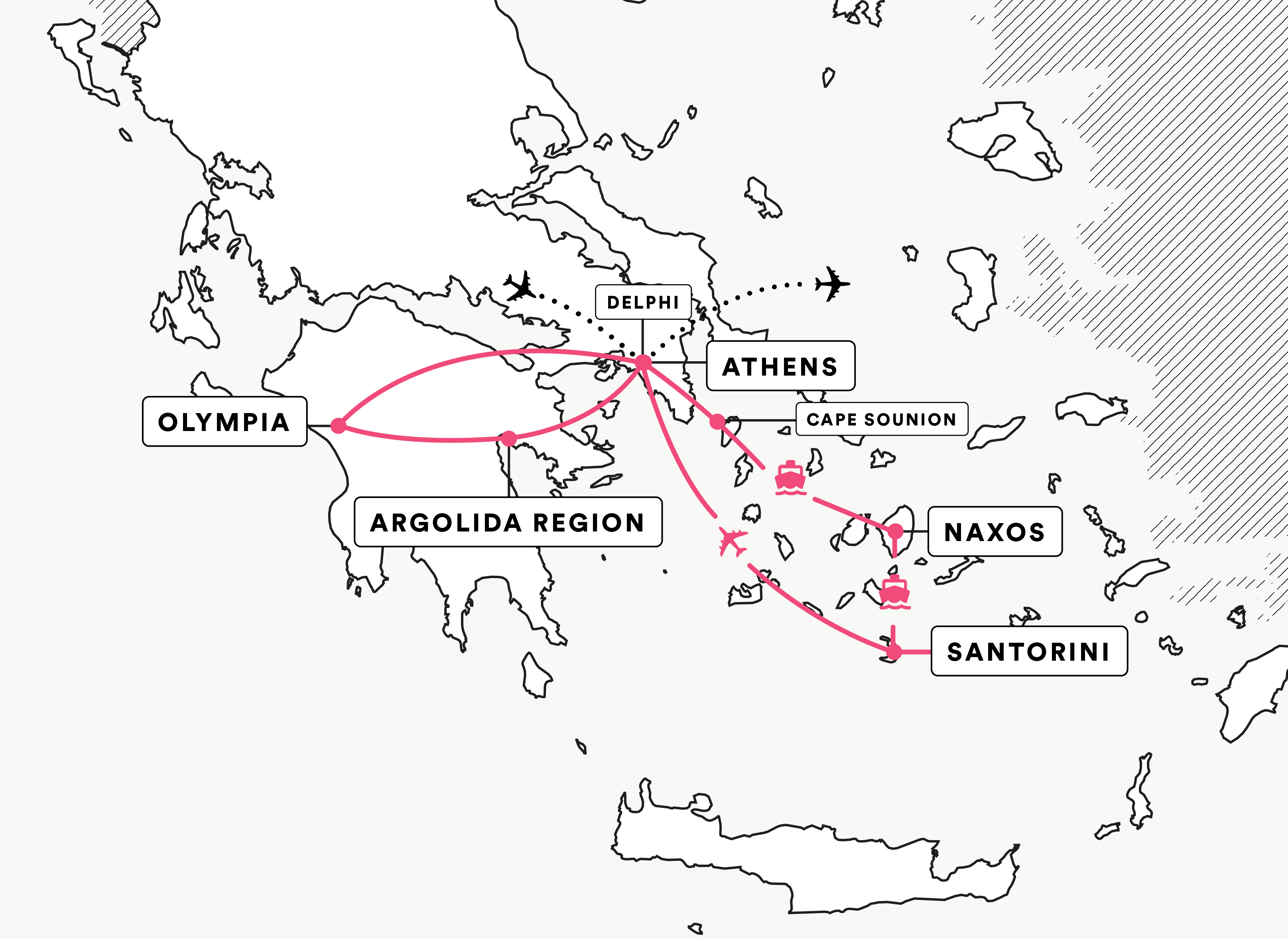 Athens & the Islands route map