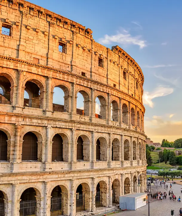 View of Roman Colosseum with students out front on EF's Rome to Pompeii trip.