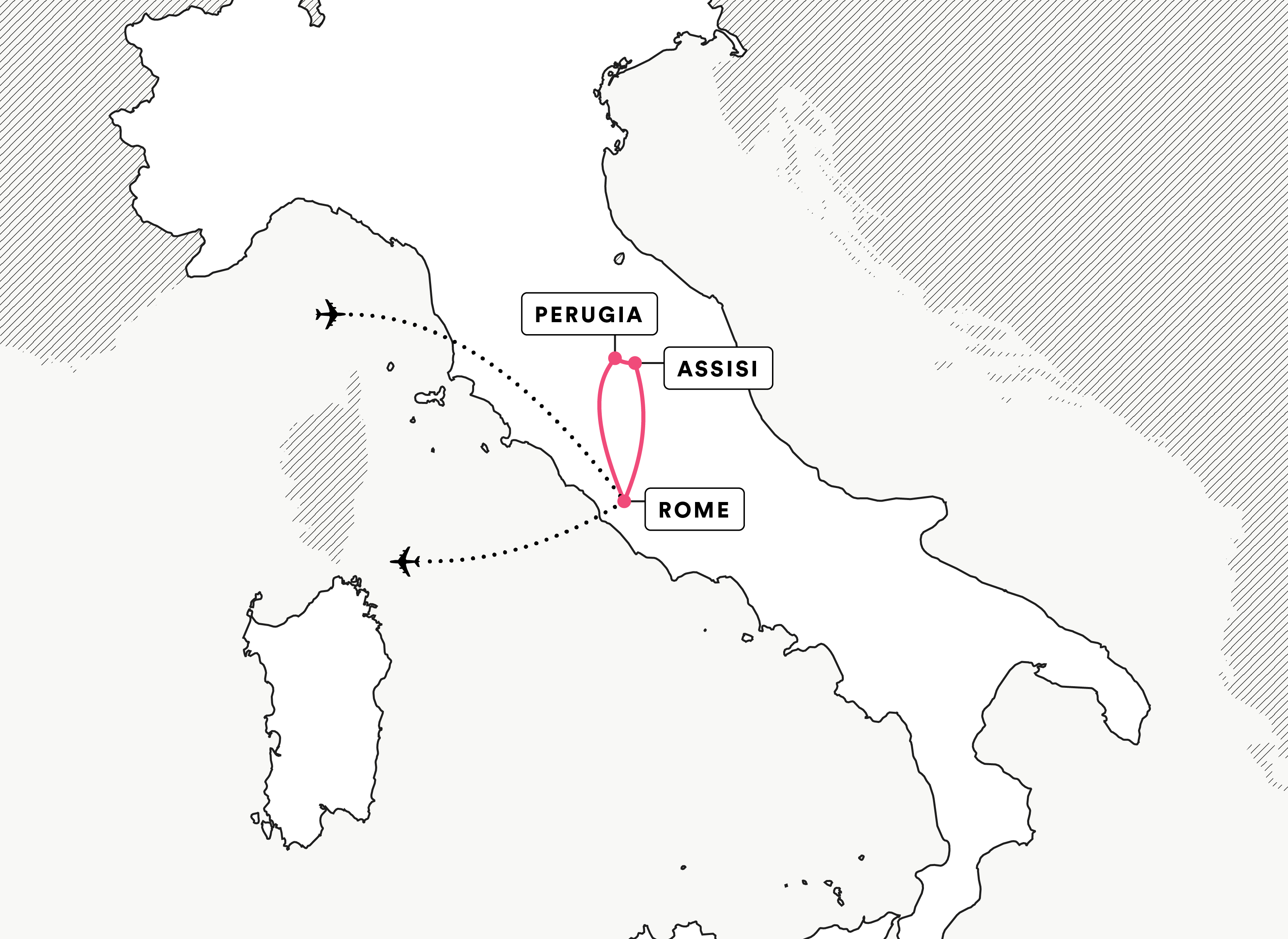 Impressions of Italy: Rome and Perugia route map