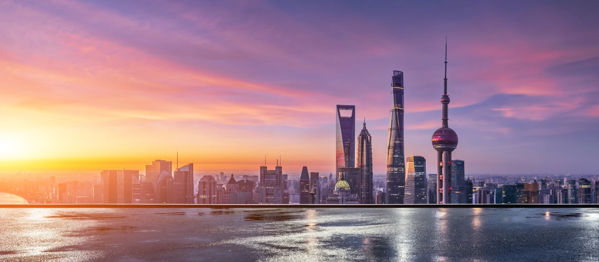 sunrise over skyscrapers in shanghai china
