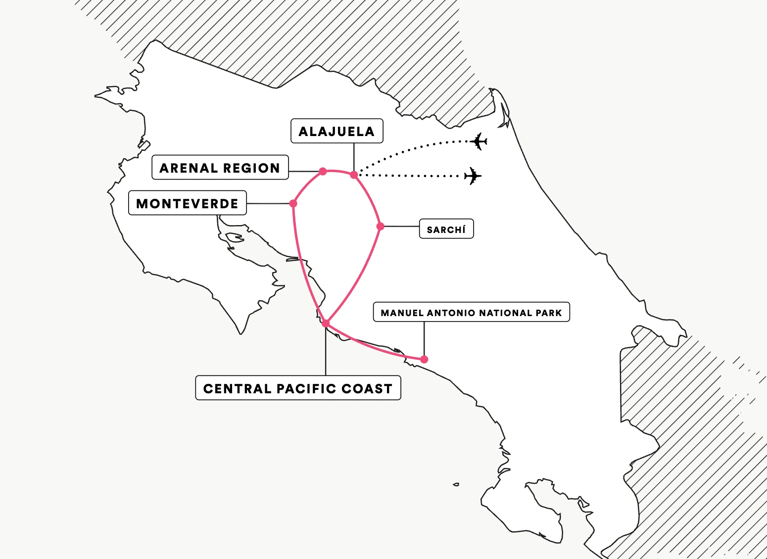Costa Rica: A Touch of the Tropics route map