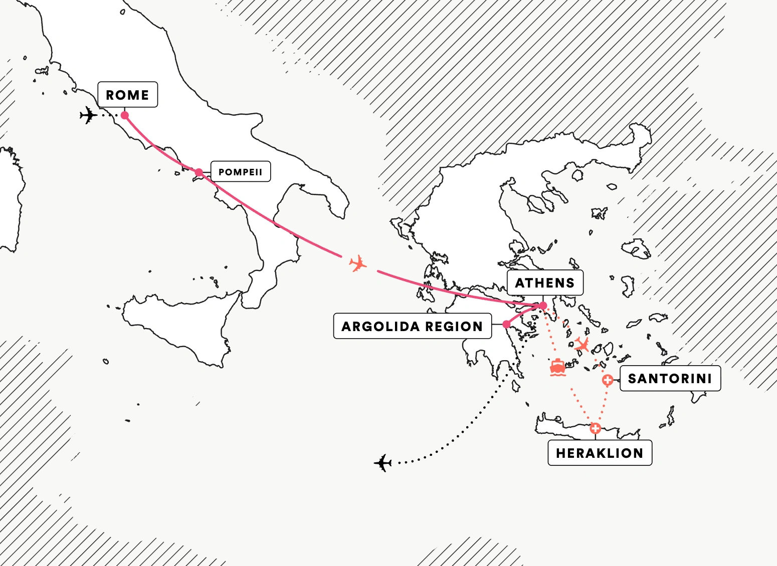 Map of EF Educational Tours From Rome to Athens tour