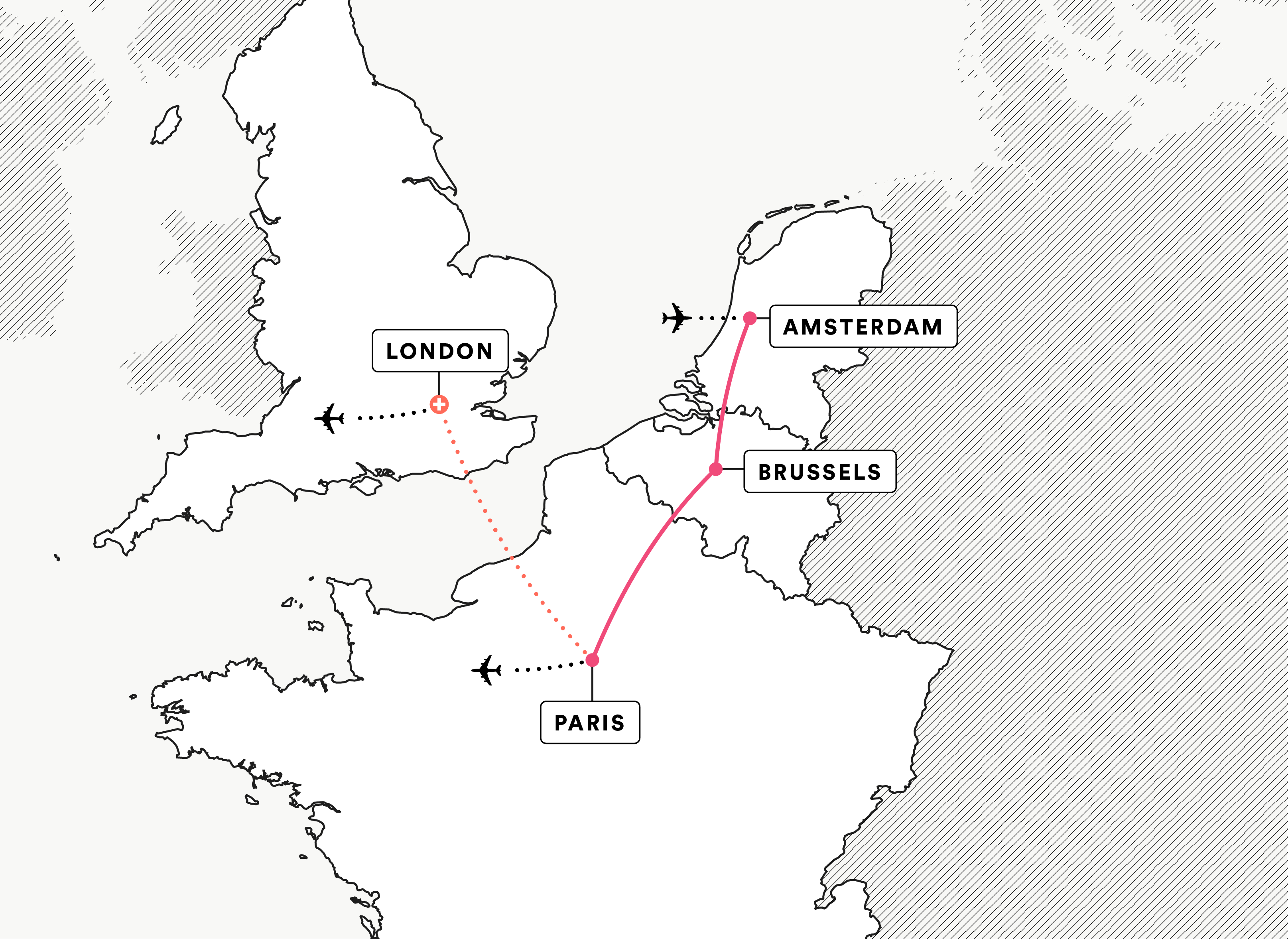 Amsterdam and Paris route map