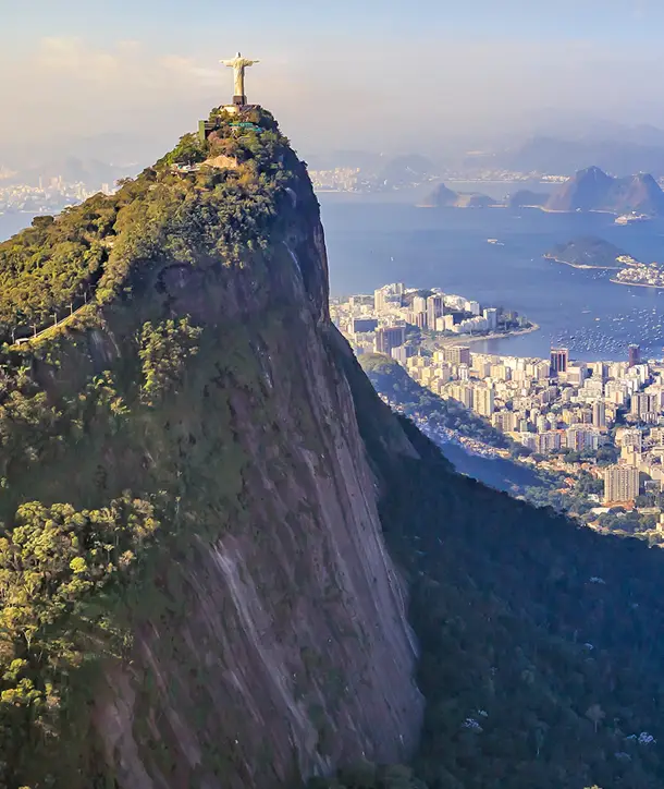 Christ the Redeemer structure overlooking Rio de Janeiro, Brazil.
