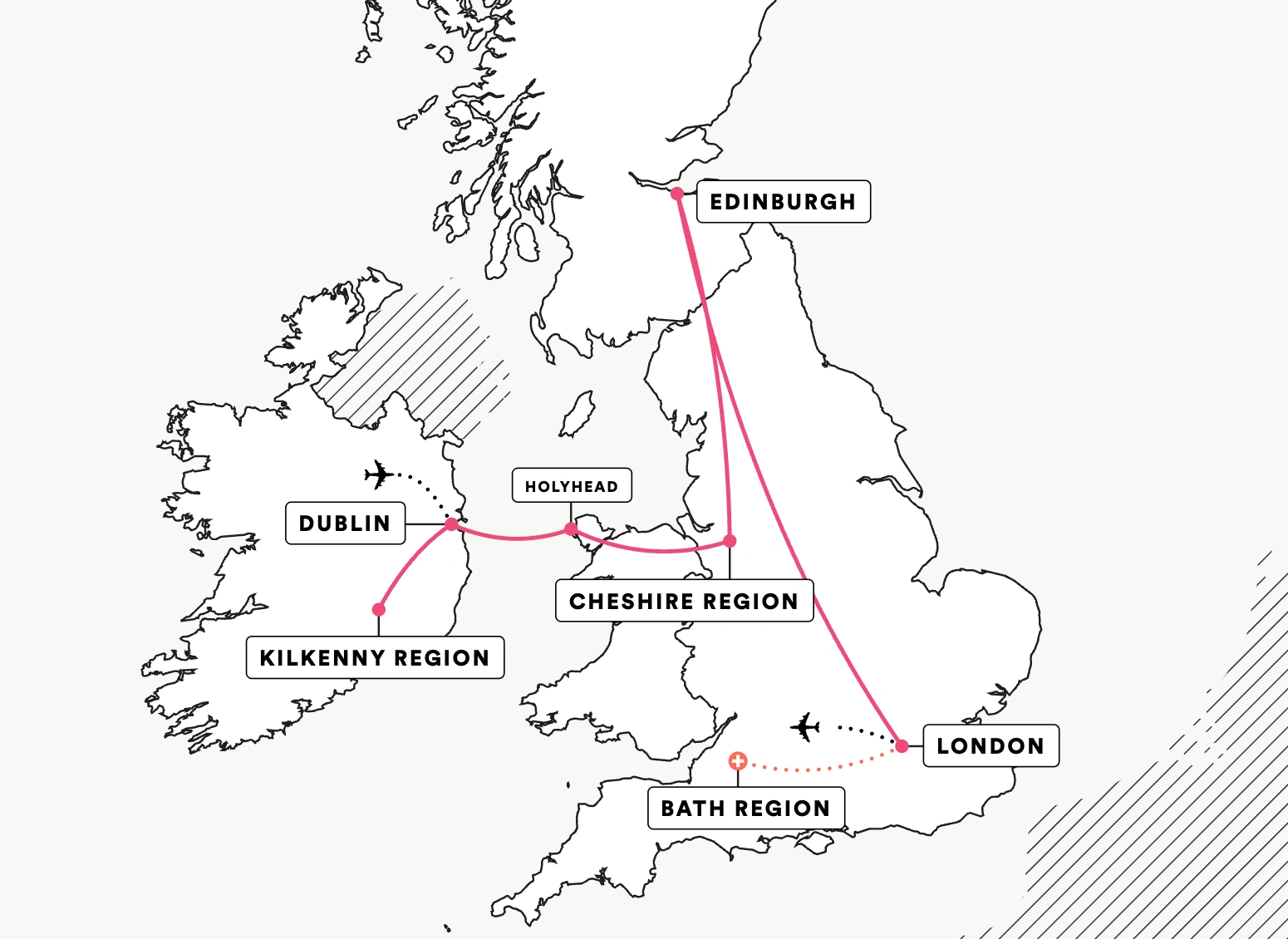 Ireland, Scotland and England route map