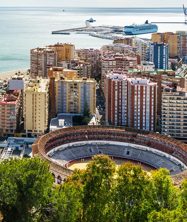 View of Malaga with colosseum in the center.