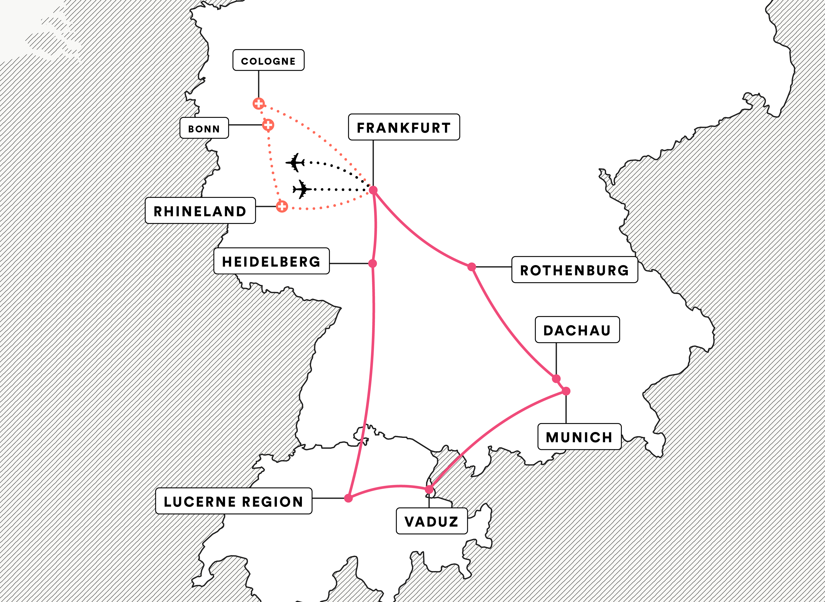 Germany and the Alps route map
