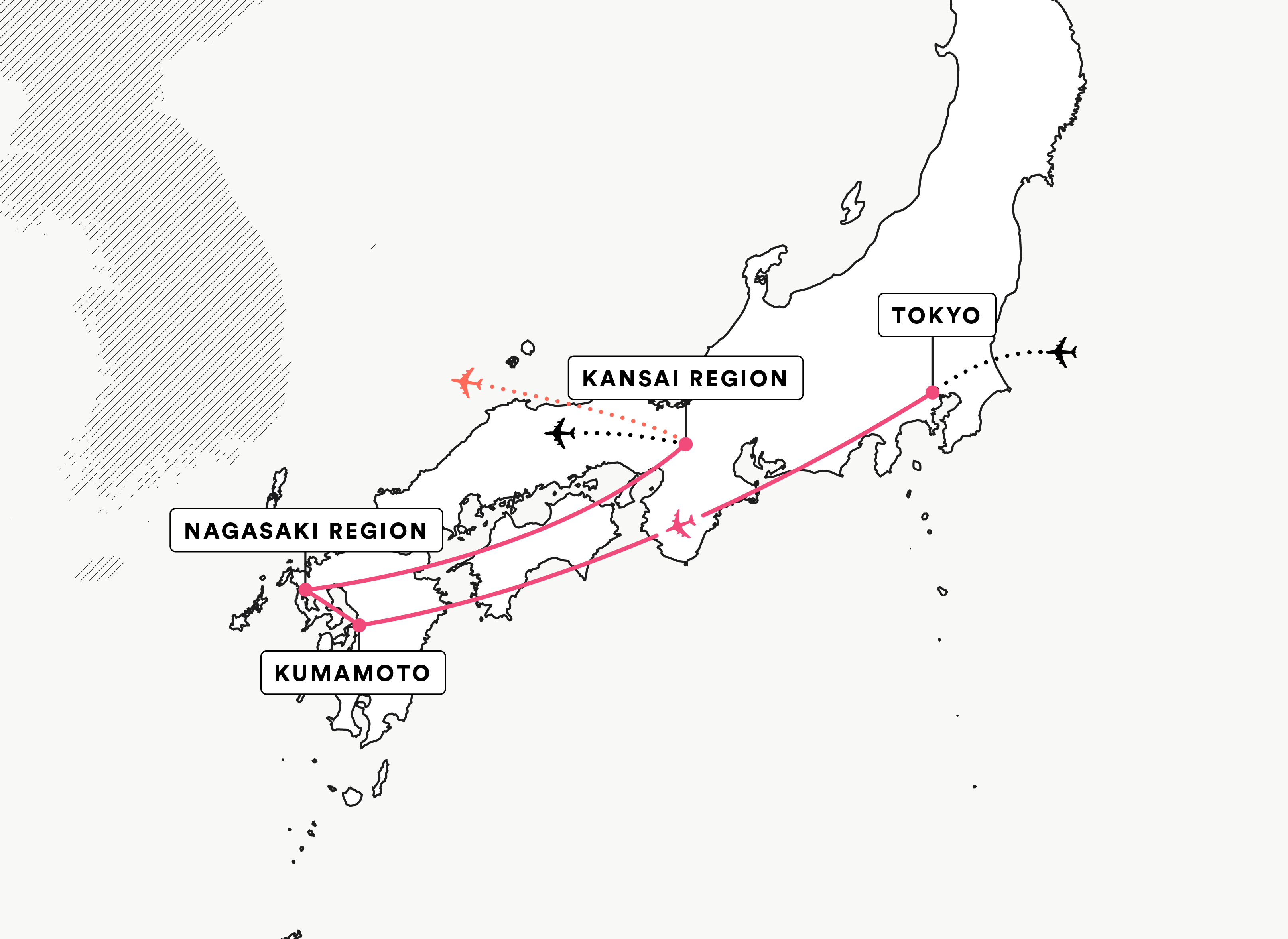 Discover Japan: Tokyo & Kyushu route map